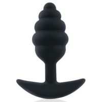 Черная ребристая анальная втулка с ограничителем - 9 см