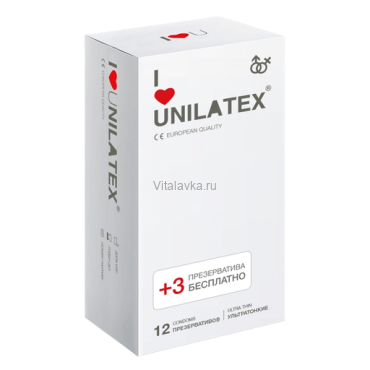 Ультратонкие презервативы Unilatex Ultra Thin - 12 + 3 шт Ультратонкие испанские