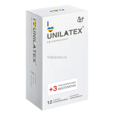Разноцветные ароматизированные презервативы Unilatex Multifruit - 12 шт. + 3 шт. в подарок 